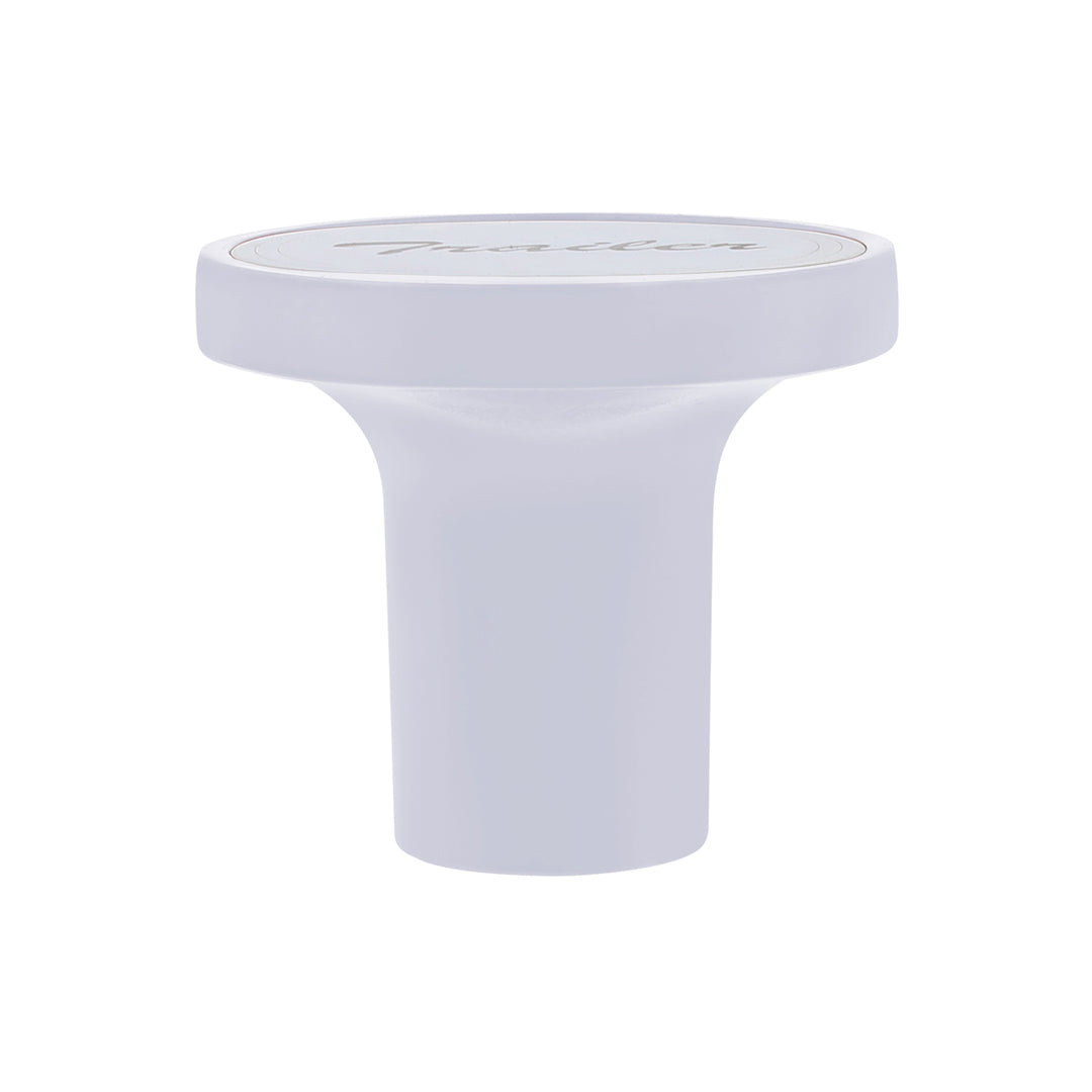 Aluminum Screw-On Air Valve Knob With Stainless Trailer Plaque - Pearl White