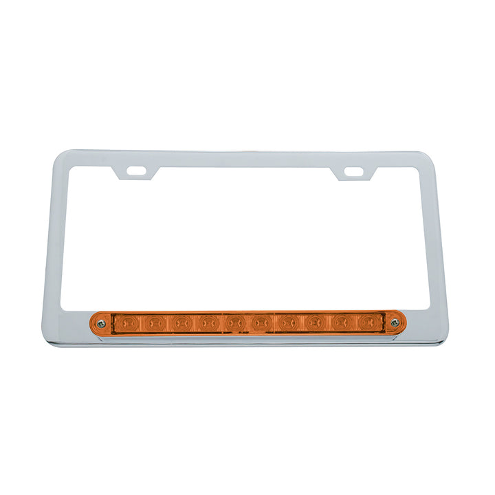 Chrome License Plate Frame With 10 LED 9" Light Bar - Amber LED/Amber Lens