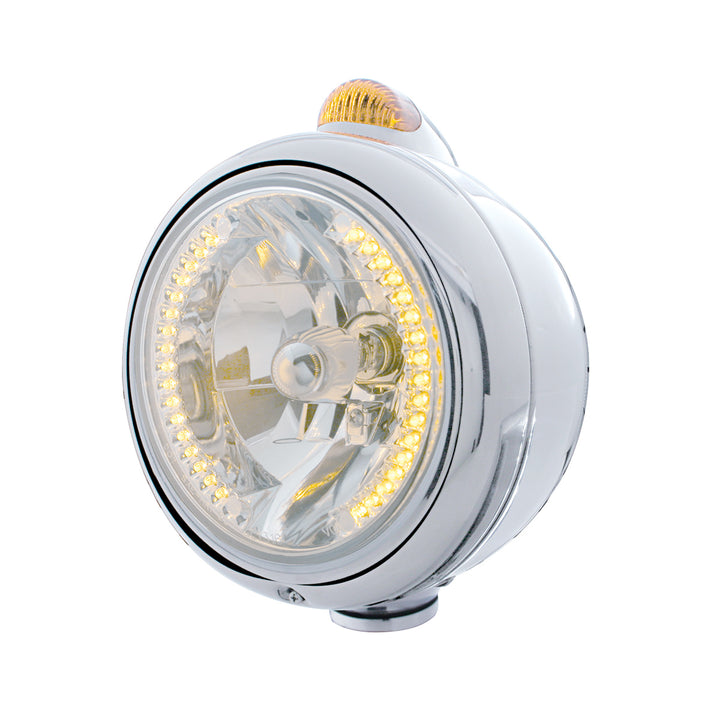 Chrome Guide 682-C Headlight H4 With Amber LED &amp; Dual Mode LED Signal - Amber Lens
