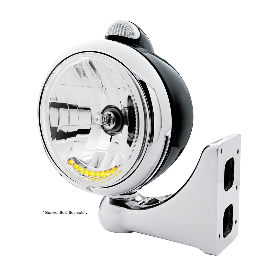 Black Guide 682-C Headlight H4 With 10 Amber LED &amp; Dual Mode LED Signal - Clear Lens