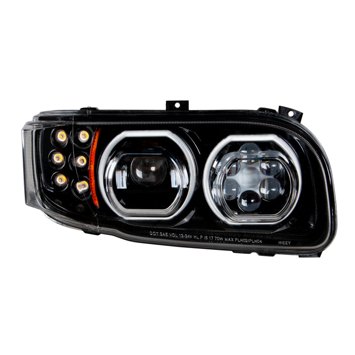 High Power 10 LED Blackout Headlight With 6 LED Turn &amp; 100 LED Halo For 2008-2024 Peterbilt 389 - Passenger