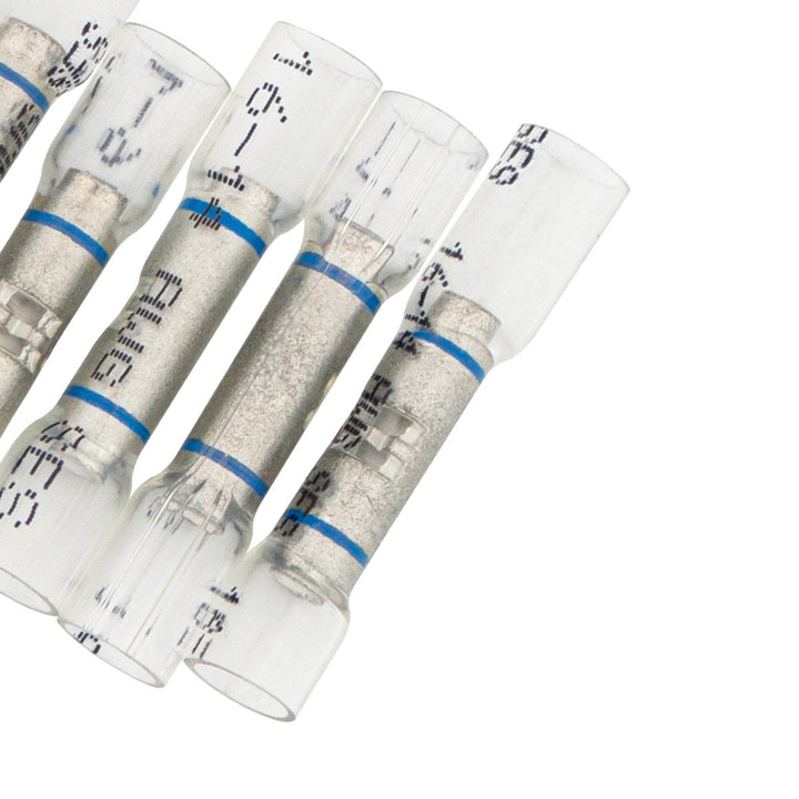 16-14 AWG CS Window Heat Shrink Butt Connector - Clear w/ Blue Stripe (10-Pack)