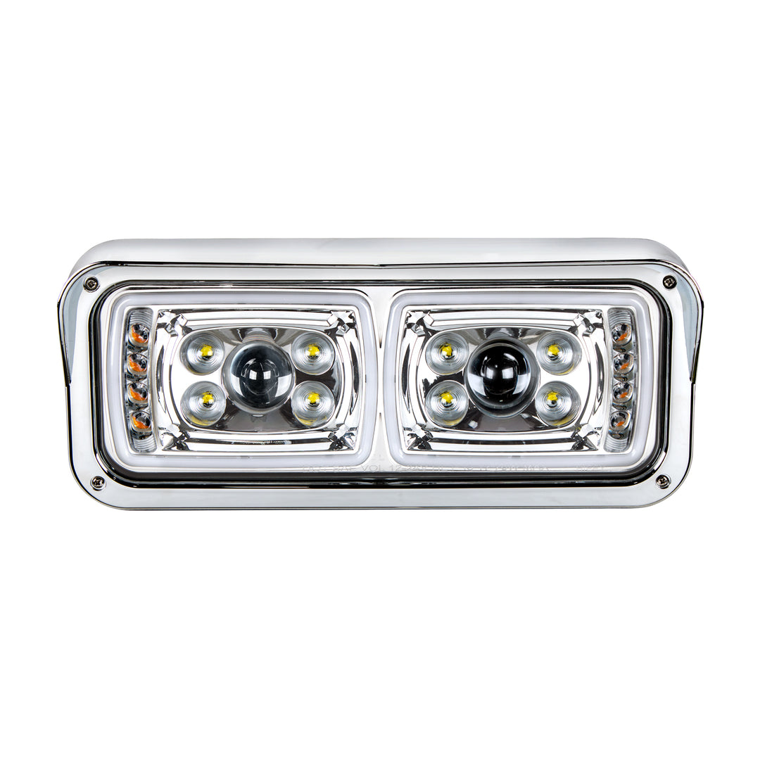 10 High Power LED "Chrome" Projection Headlight With LED Turn Signal &amp; Position Light Bar - Driver