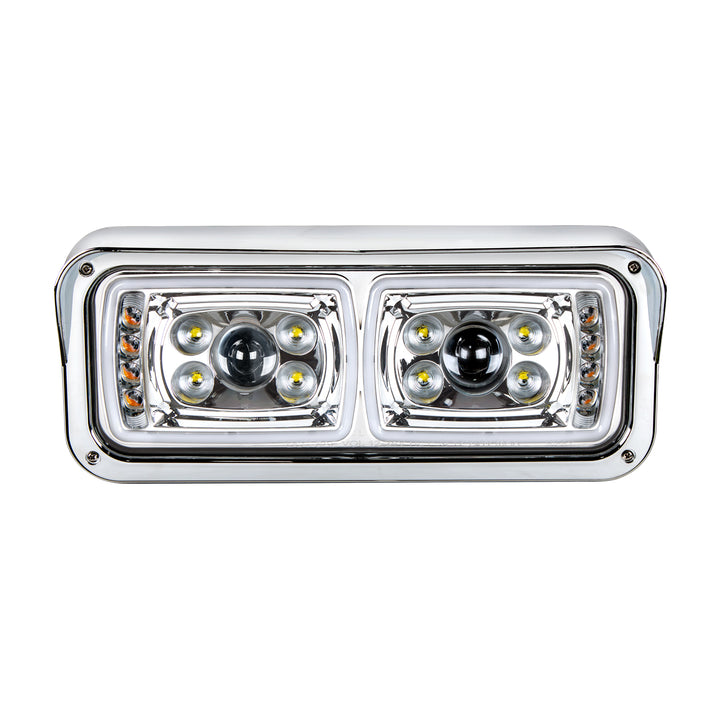 10 High Power LED "Chrome" Projection Headlight With LED Turn Signal &amp; Position Light Bar - Driver