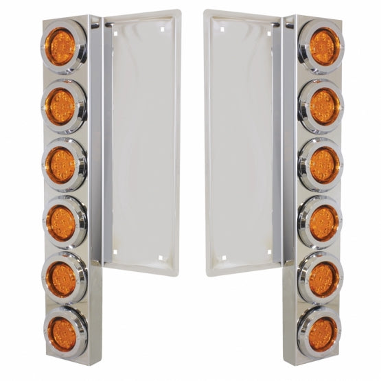 FL Stainless Steel Front Air Cleaner Bracket With 12 x 9 LED 2" Reflector Lights &amp; Bezels - Amber LED &amp; Lens