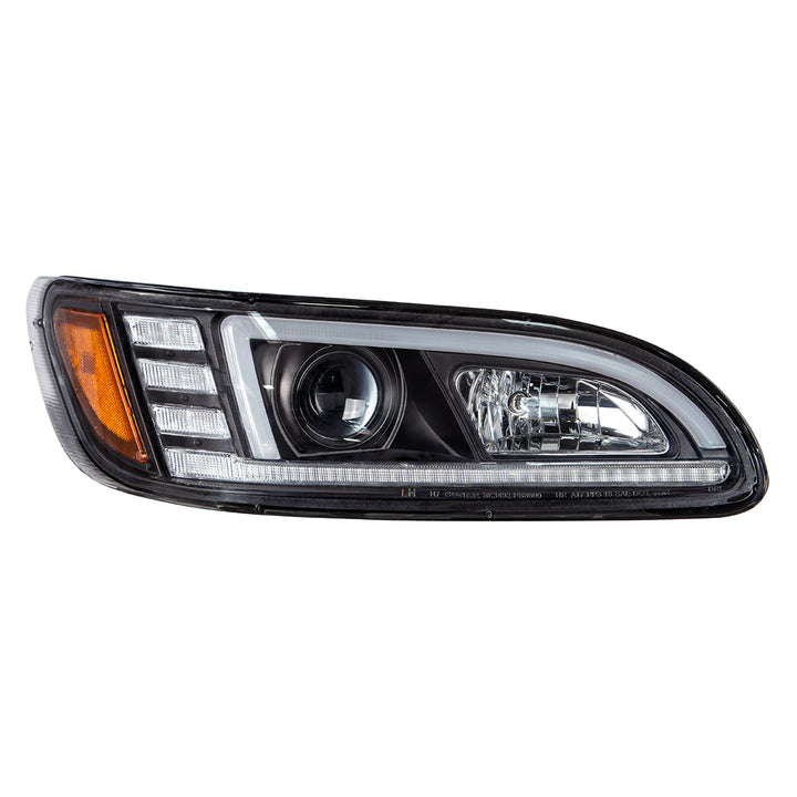 Black Projection Headlight With LED Sequential Turn &amp; DRL For 2005-2015 Peterbilt 386 - Passenger