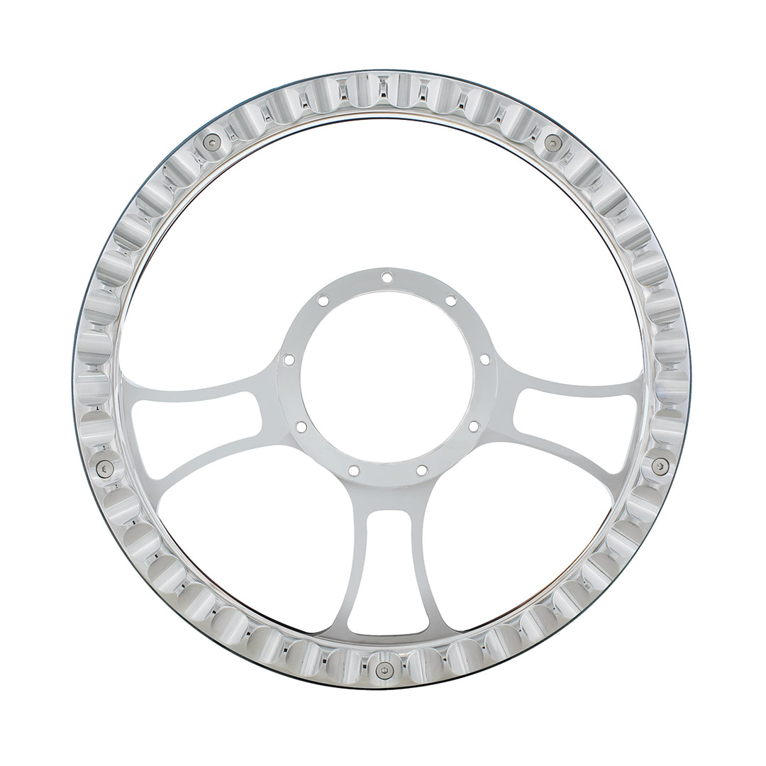 14" Chrome Aluminum Blade Style Steering Wheel With Black Engineered Leather Grip