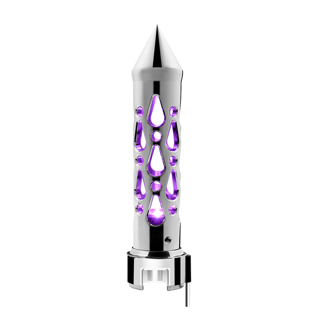 Brooklyn Style Spike Gearshift Knob With LED 13/15/18 Speed Adapter - Chrome/Purple LED