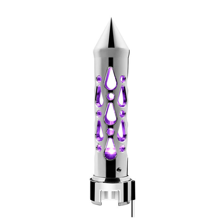 Brooklyn Style Spike Gearshift Knob With LED 13/15/18 Speed Adapter - Chrome/Purple LED