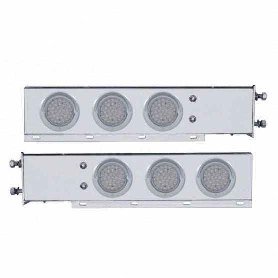 3-3/4" Bolt Pattern Chrome Spring Loaded Bar W/6 x 36 Red LED 4" Lights &amp; Visors - Clear Lens (Pair)