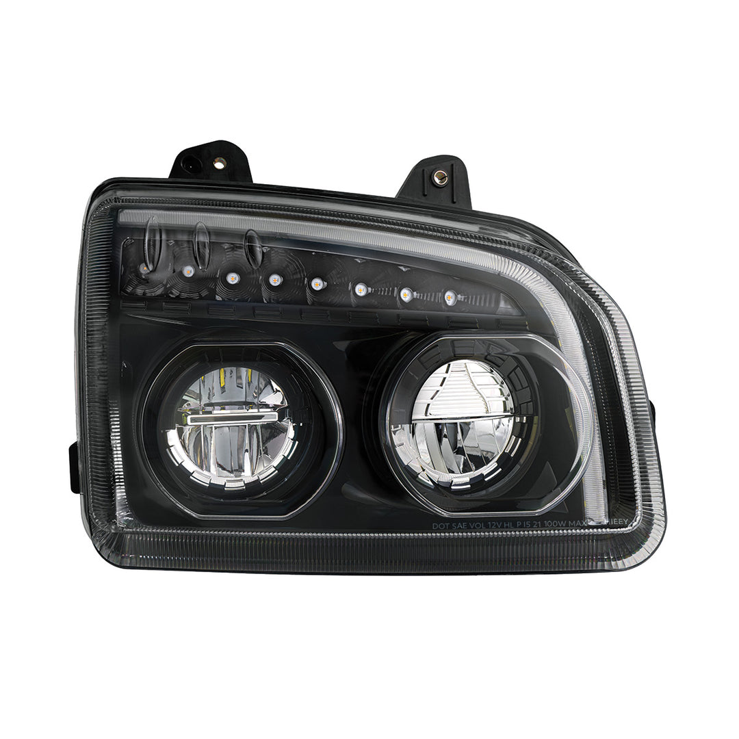 High Power LED Blackout Headlight With LED Turn Signal &amp; Light Bar For 2015-2025 Kenworth T880 - Passenger