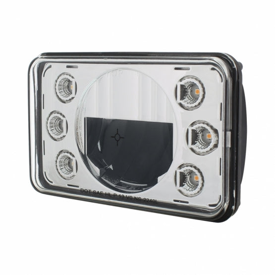 ULTRALIT - 4" x 6" LED Headlight With Dual Function 6 Amber LED Position Lights - Low Beam