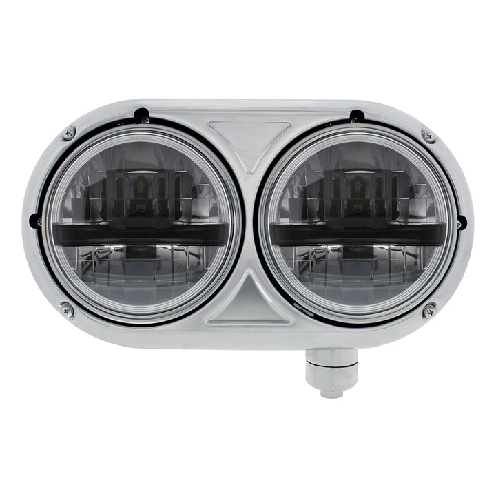 Headlight Assembly With 304 Stainless Steel Housing &amp; LED Headlights With Black Inner Bar For Peterbilt 359 - Passenger