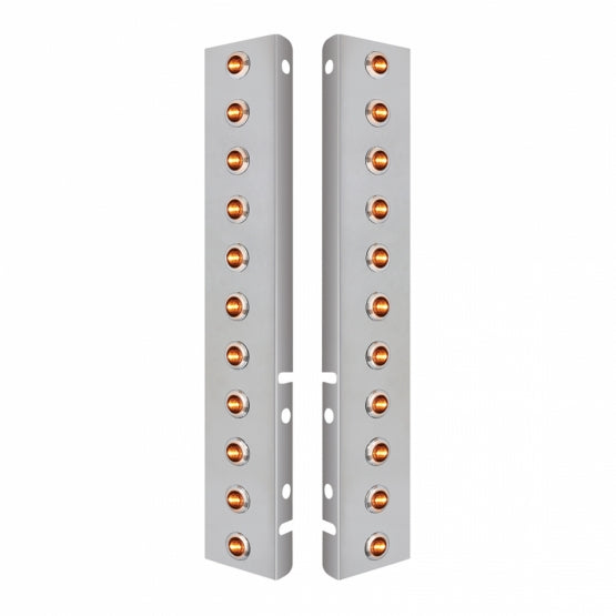 Stainless Steel Front Air Cleaner Bracket With 22 x 3 Amber LED Dual Function 3/4" Mini Lights &amp; Stainless Steel Bezels For Peterbilt - Amber Lens