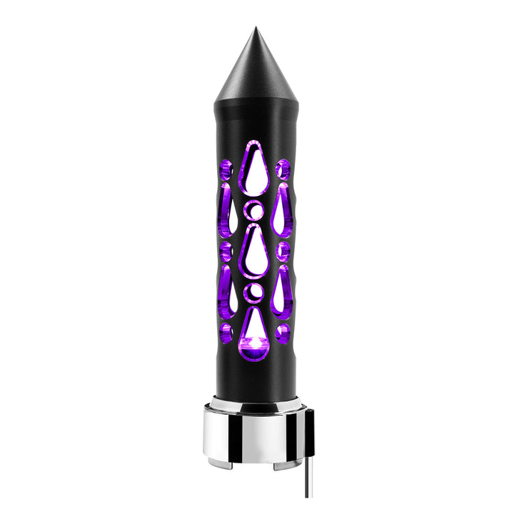 Thread-On Brooklyn Style Spike Gearshift Knob With LED 9/10 Speed Adapter - Matte Black/Purple LED