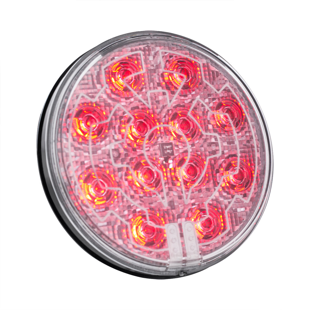 12 LED 4" Round Light (Stop, Turn &amp; Tail) With Heated Lens - Red LED/Clear Lens