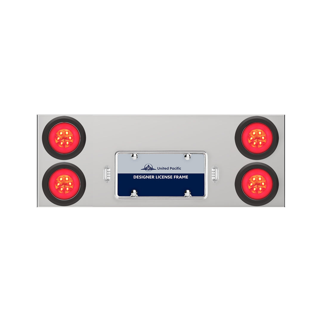 33-3/4" Stainless Rear Center Panel With Four 21 LED 4" GloLight &amp; Grommets - Red LED/Clear Lens