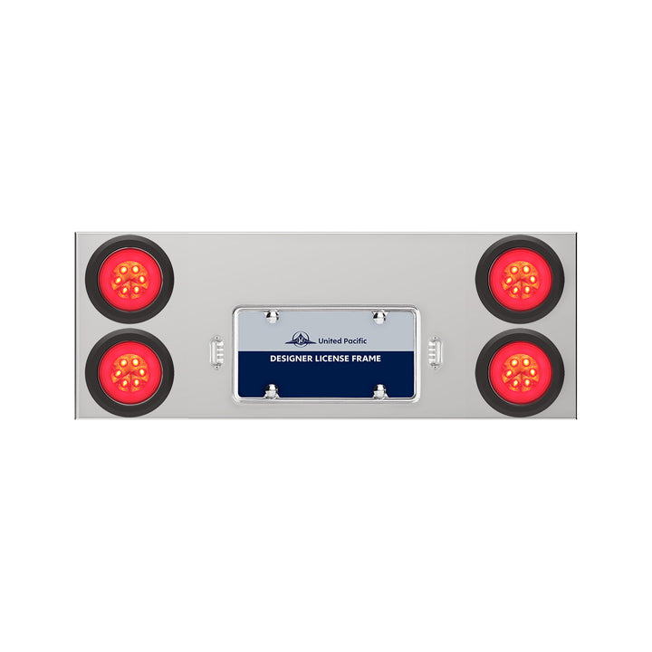 33-3/4" Stainless Rear Center Panel With Four 21 LED 4" GloLight &amp; Grommets - Red LED/Clear Lens