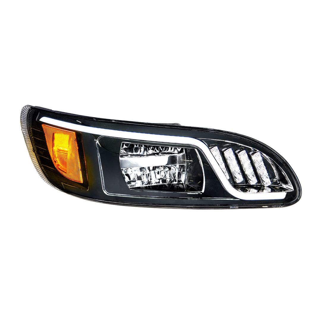 Black LED Headlight With LED Turn, Position, &amp; DRL For Peterbilt 386 (2005-2015) &amp; 387 (1999-2010) - Passenger