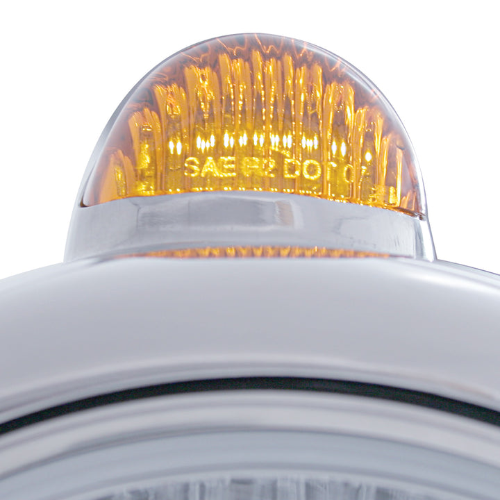 Stainless Steel Guide 682-C Headlight H4 &amp; Dual Mode LED Signal - Amber Lens