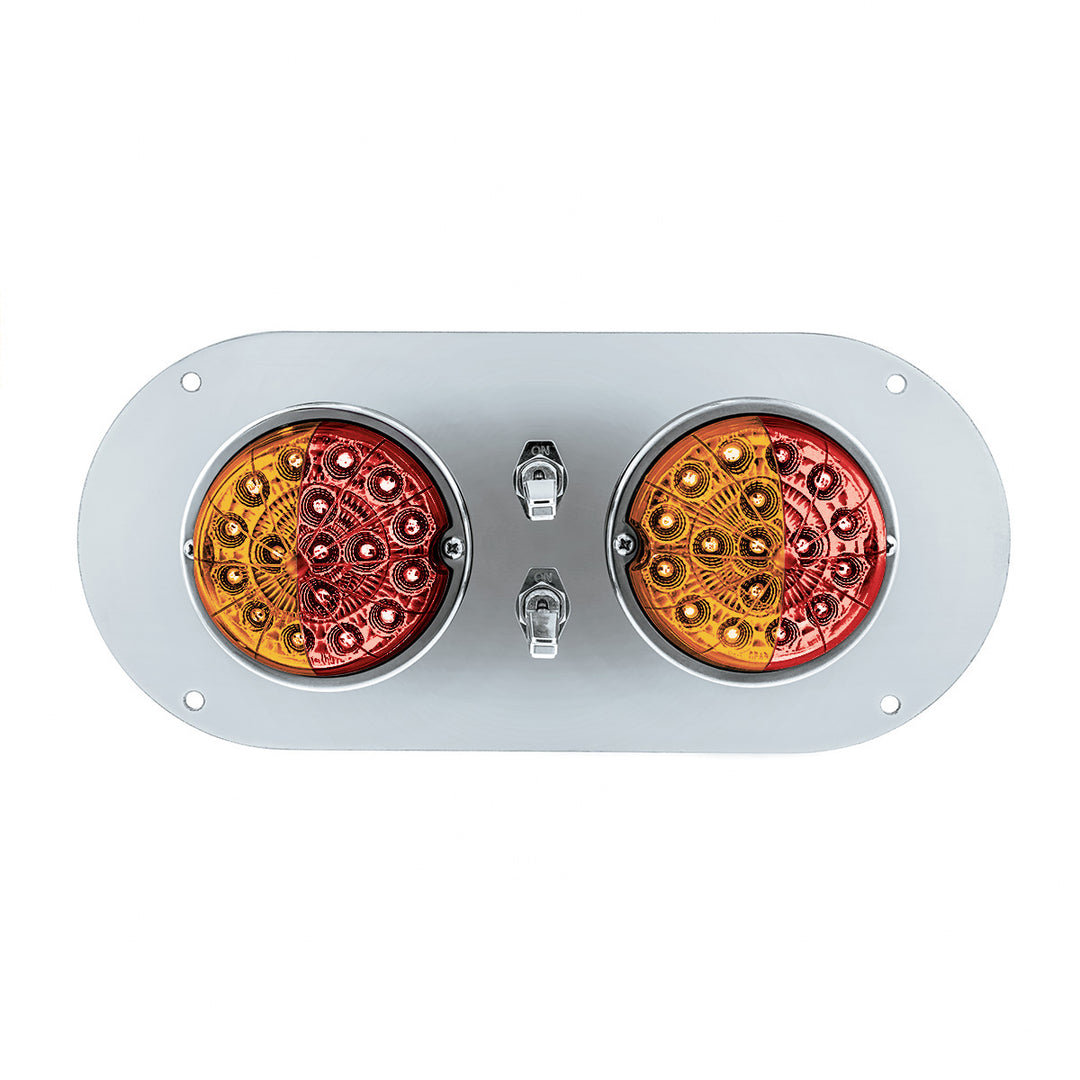 304 Stainless Steel Above Door Dome Light Kit With 2 x 17 LED Double Fury Watermelon For KW &amp; PB Trucks - Amber &amp; Red LED