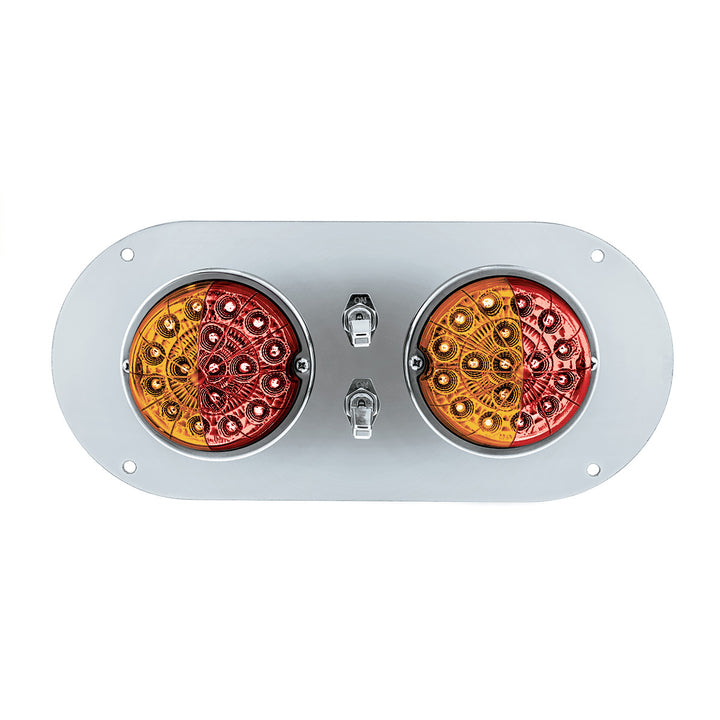 304 Stainless Steel Above Door Dome Light Kit With 2 x 17 LED Double Fury Watermelon For KW &amp; PB Trucks - Amber &amp; Red LED