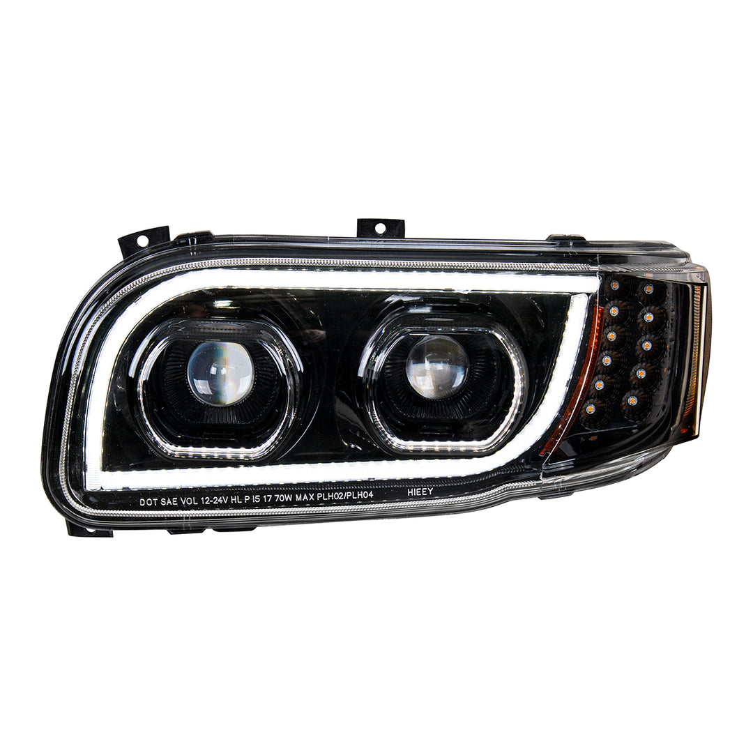 High Power LED "Blackout" Headlight With 16 LED Turn &amp; 57 LED Bar For 2008-2024 Peterbilt 389 - Driver