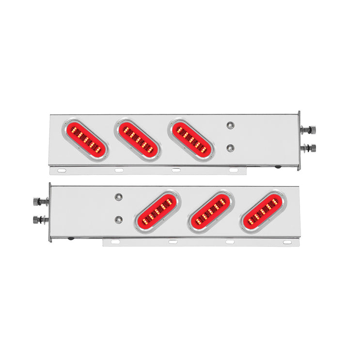 2-1/2" Bolt Pattern Stainless Steel Spring Loaded Bar With 6 x 22 Red LED 6" Oval GloLight &amp; Visor - Clear Lens (Pair)