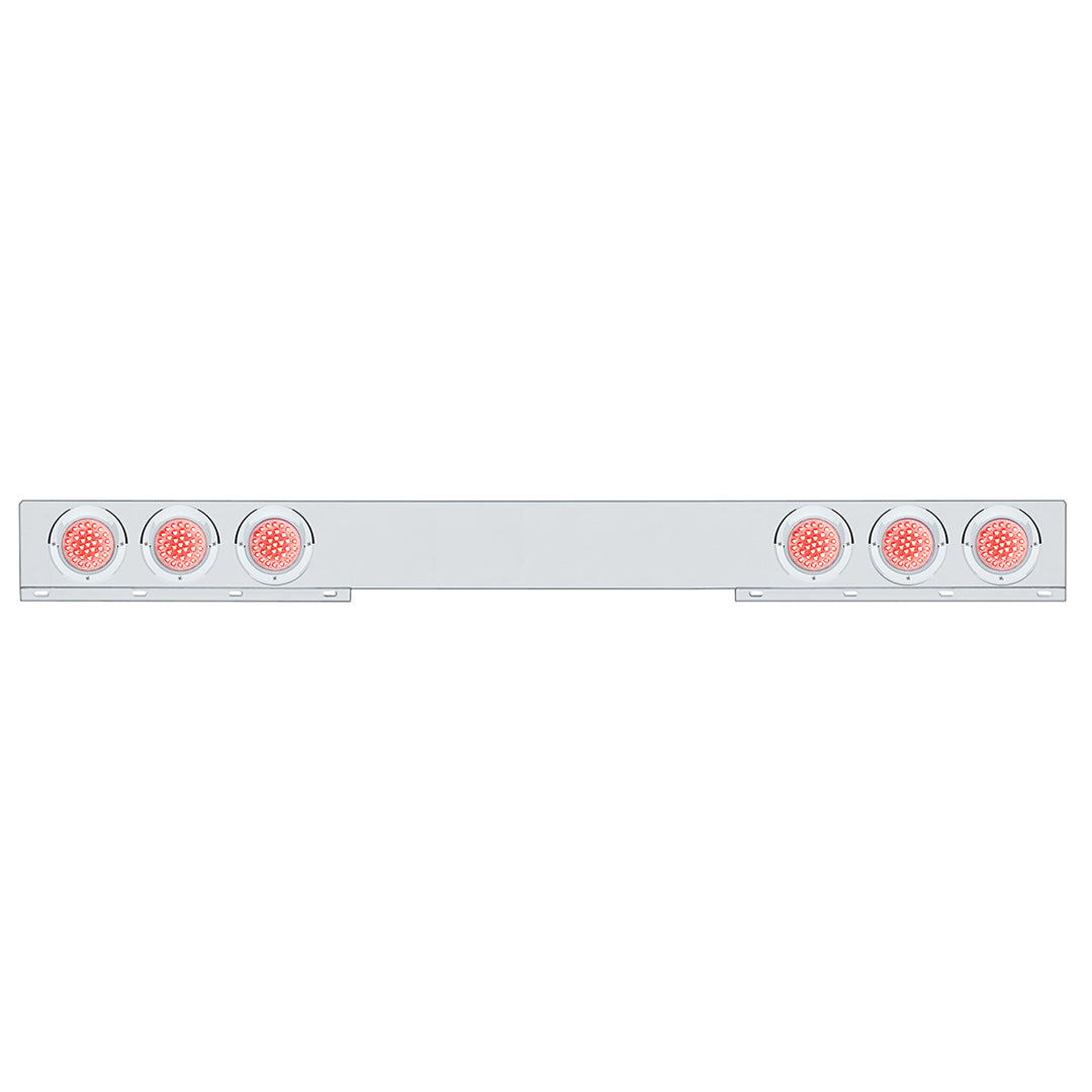 Stainless 1 Piece Rear Light Bar With 6 x 36 LED 4" Lights &amp; Visors - Red LED/Clear Lens