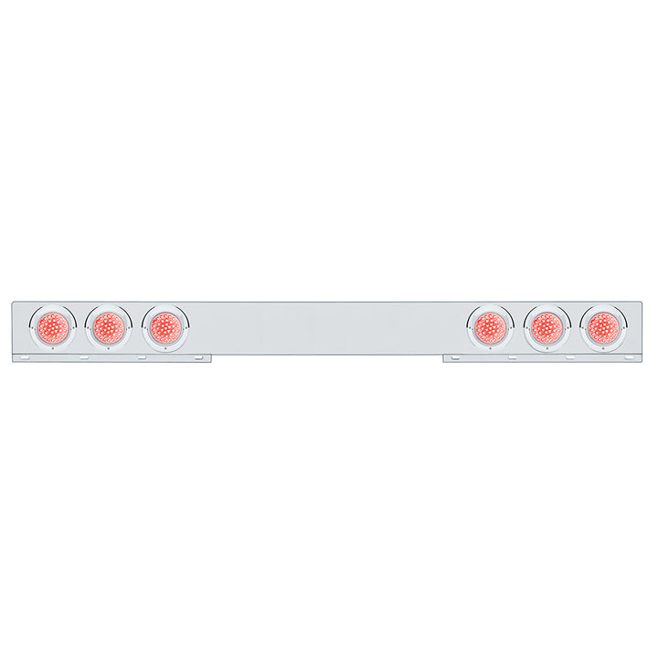 Stainless 1 Piece Rear Light Bar With 6 x 36 LED 4" Lights &amp; Visors - Red LED/Clear Lens