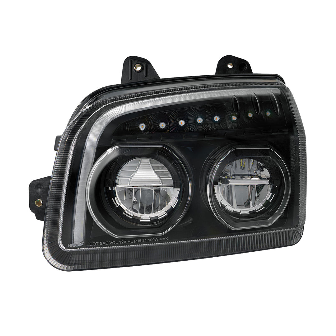 High Power LED Blackout Headlight With LED Turn Signal &amp; Light Bar For 2015-2025 Kenworth T880 - Driver
