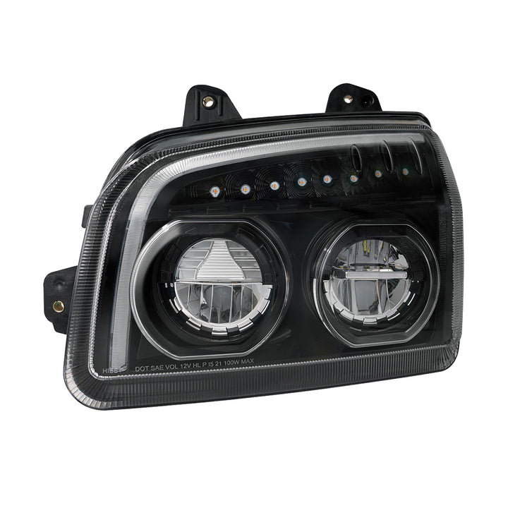 High Power LED Blackout Headlight With LED Turn Signal &amp; Light Bar For 2015-2025 Kenworth T880 - Driver