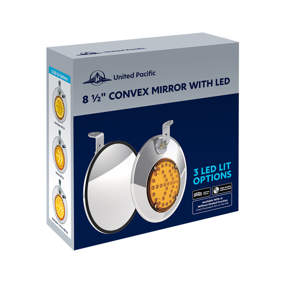 8-1/2" 430 Stainless Steel Convex Heated Mirror With LED - Driver