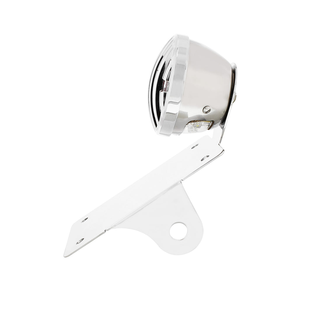 Motorcycle LED "Bobber" Style Vertical Tail Light With Chrome Grille Bezel - Red Lens