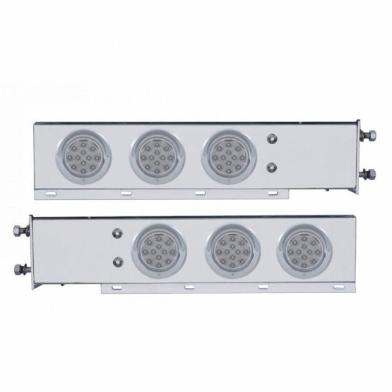 3-3/4" Bolt Pattern Chrome Spring Loaded Bar W/6 x 12 Red LED 4" Refl. Lights &amp; Visors - Clear Lens (Pair)