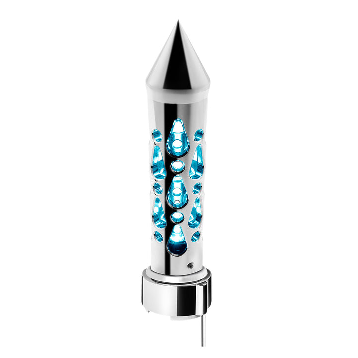 Brooklyn Style Spike Gearshift Knob With LED 9/10 Speed Adapter - Chrome/Blue LED