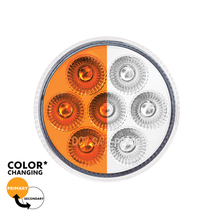 7 LED 2" Round Double Fury Light (Clearance/Marker) - Amber &amp; White LED/Clear Lens