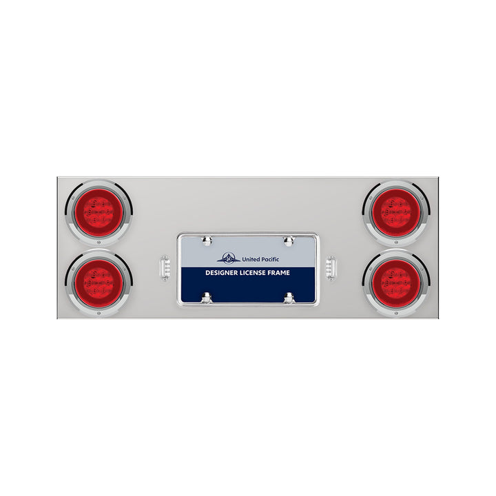 33-3/4" Stainless Rear Center Panel With Four 21 LED 4" GloLight &amp; Bezels - Red LED/Red Lens