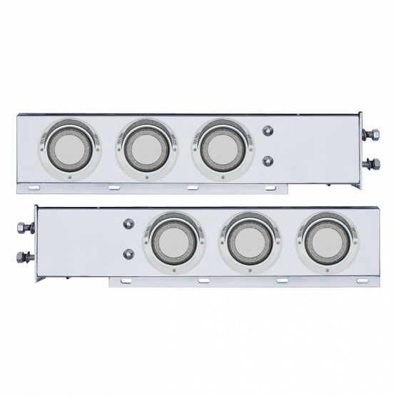 2-1/2" Bolt Pattern Stainless Steel Spring Loaded Rear Bar W/6 x 4" Red LED Mirage Lights &amp; Visor - Clear Lens (Pair)