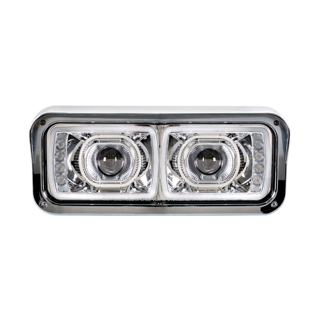 High Power LED "Chrome" Projection Headlight With LED Turn Signal &amp; Position Light Bar - Driver