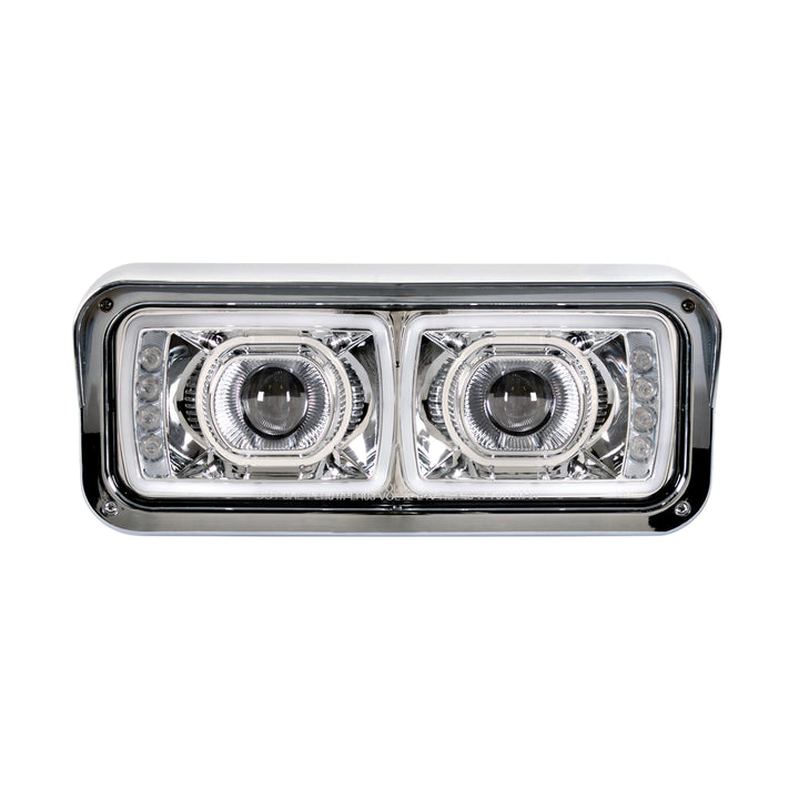 High Power LED "Chrome" Projection Headlight With LED Turn Signal &amp; Position Light Bar - Driver