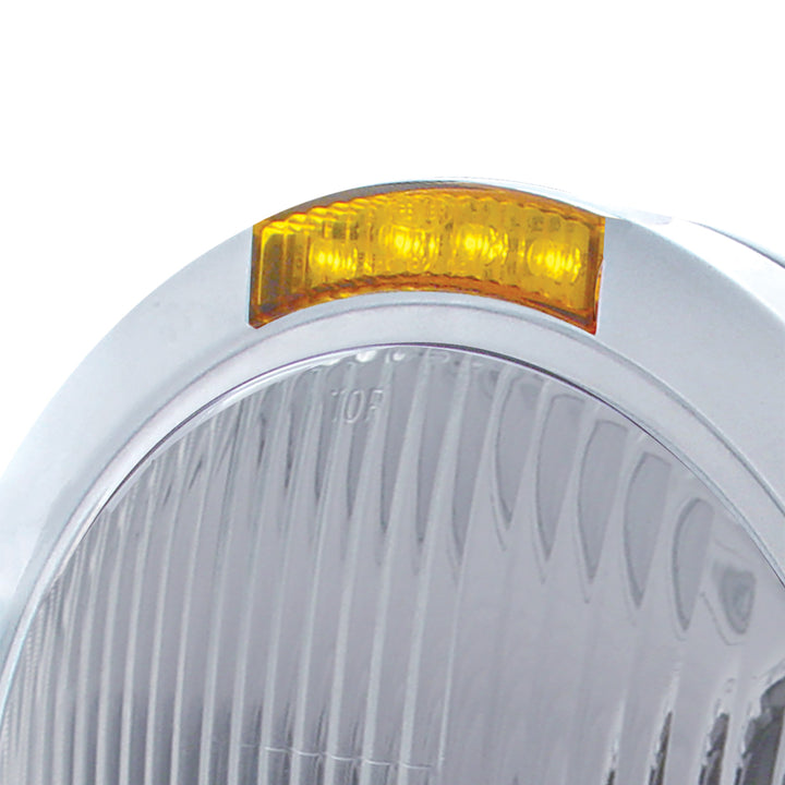 Stainless Steel Bullet Classic Headlight H4 Bulb &amp; LED Turn Signal - Amber Lens