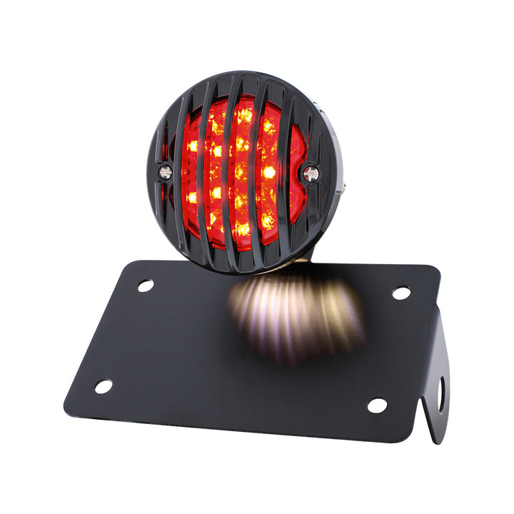 Motorcycle LED "Bobber" Style Horizontal Tail Light With Black Grille Bezel - Red Lens