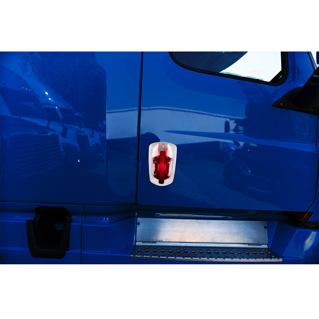 6 LED Chrome Door Handle Cover For 2018-2025 Freightliner Cascadia - Passenger, Red LED
