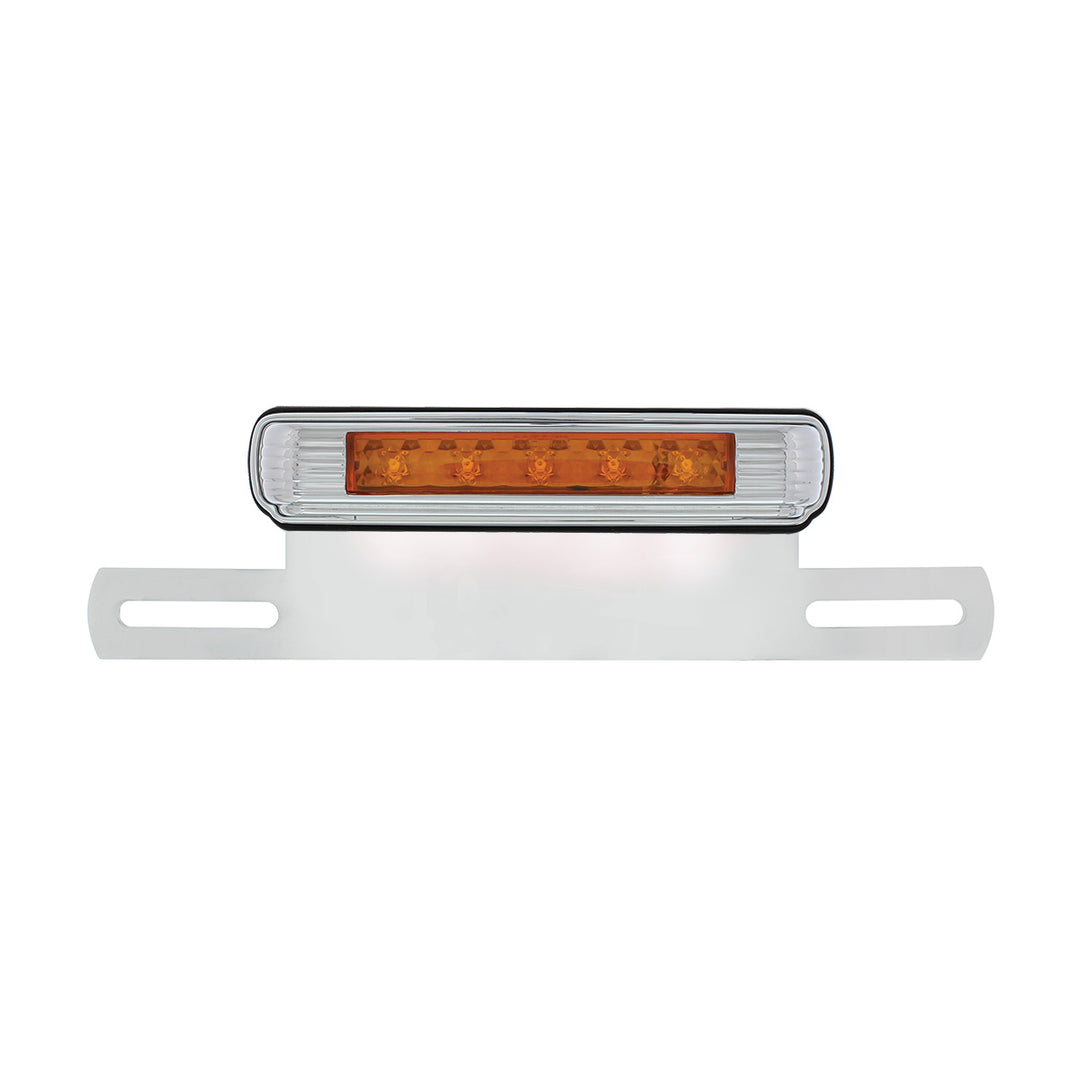 Chrome License Plate Light &amp; Bracket With Amber LED Auxiliary Light - Amber LED/Amber Lens