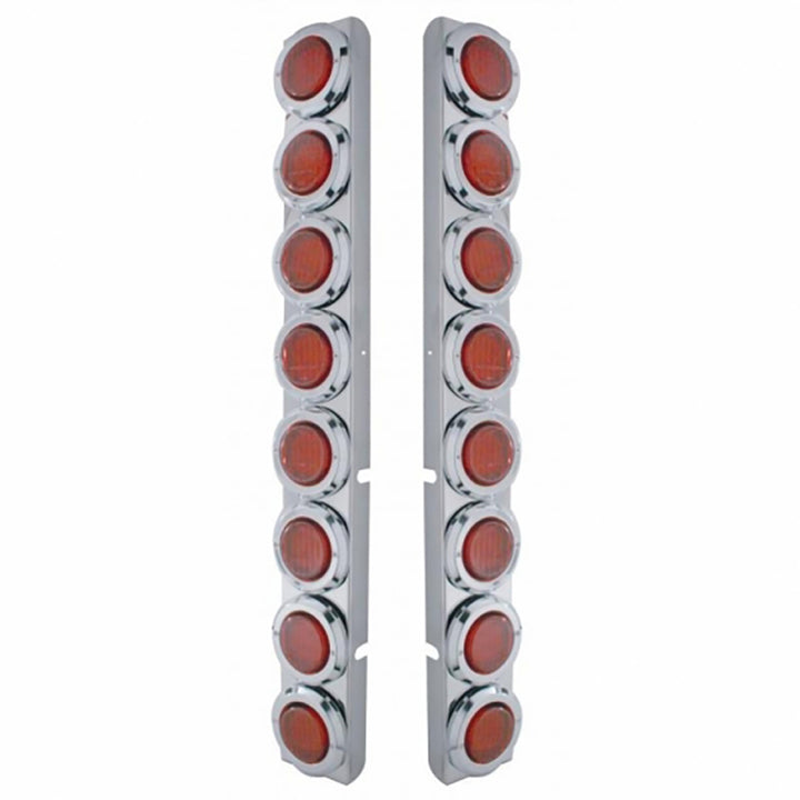 Stainless Rear Air Cleaner Bracket With 16 x 9 LED 2" Lights &amp; Bezels For Peterbilt - Red LED/Red Lens