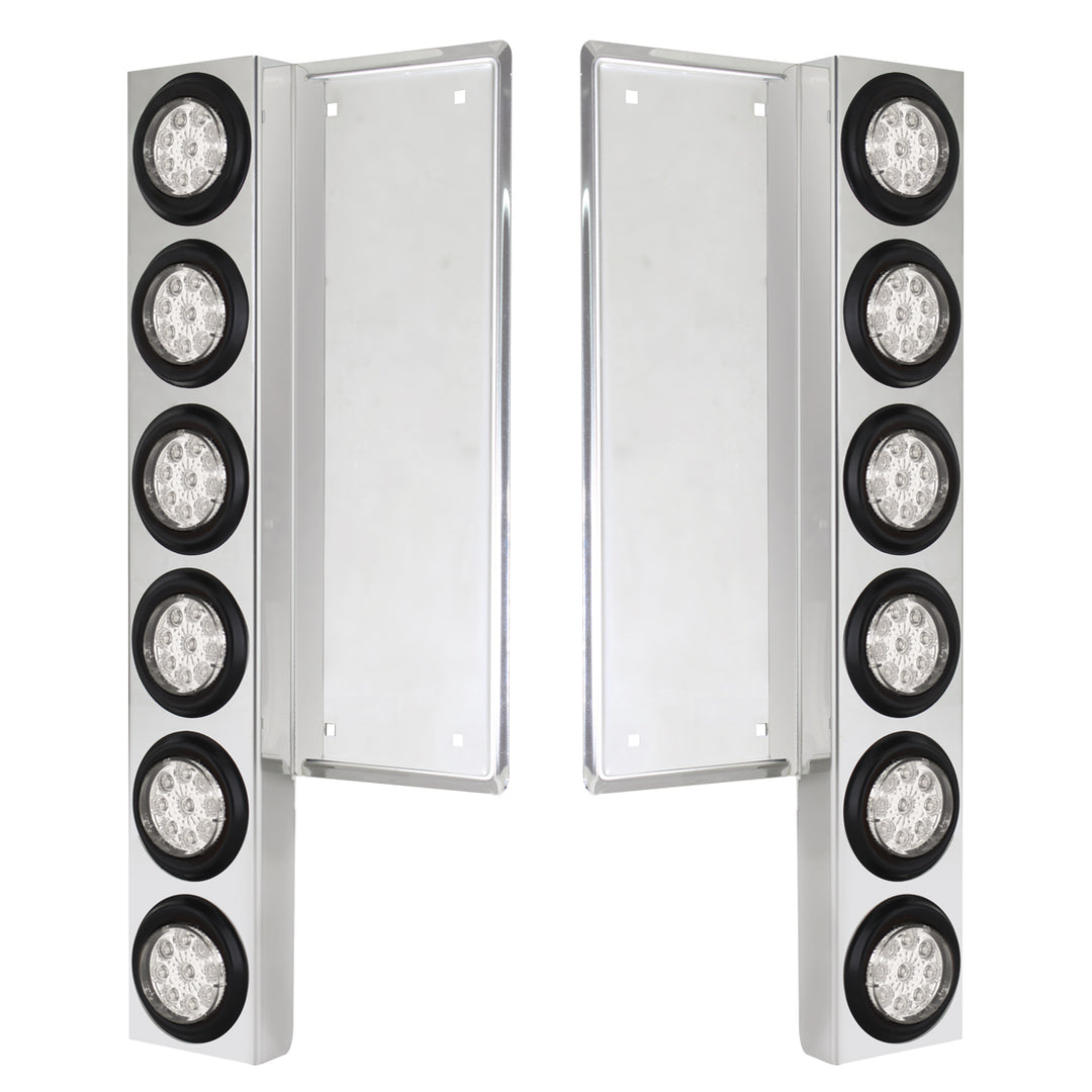 FL Stainless Steel Front Air Cleaner Bracket With 12 x 9 LED 2" Reflector Lights - Amber LED/Clear Lens