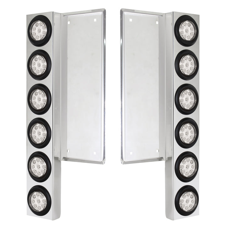 FL Stainless Steel Front Air Cleaner Bracket With 12 x 9 LED 2" Reflector Lights - Amber LED/Clear Lens