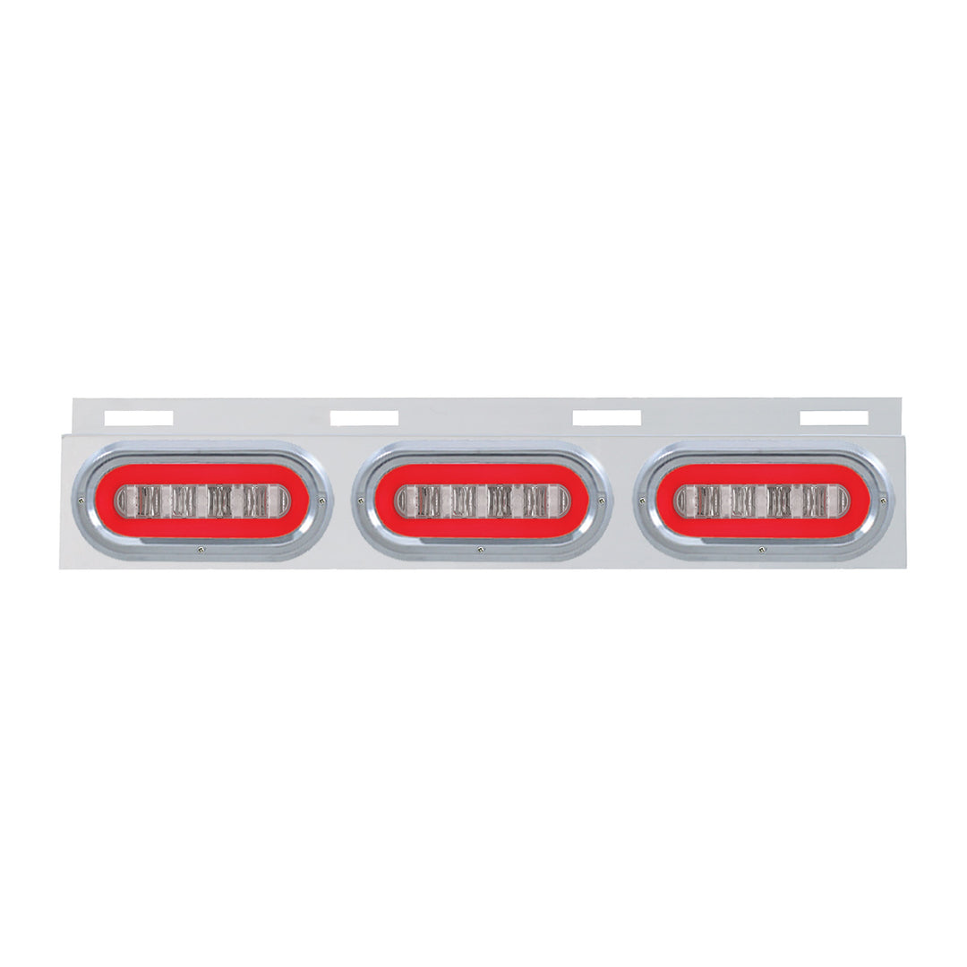 Stainless Top Mud Flap Bracket With 3 x 22 LED 6" Oval GloLight &amp; Visors - Red LED/Clear Lens (Each)