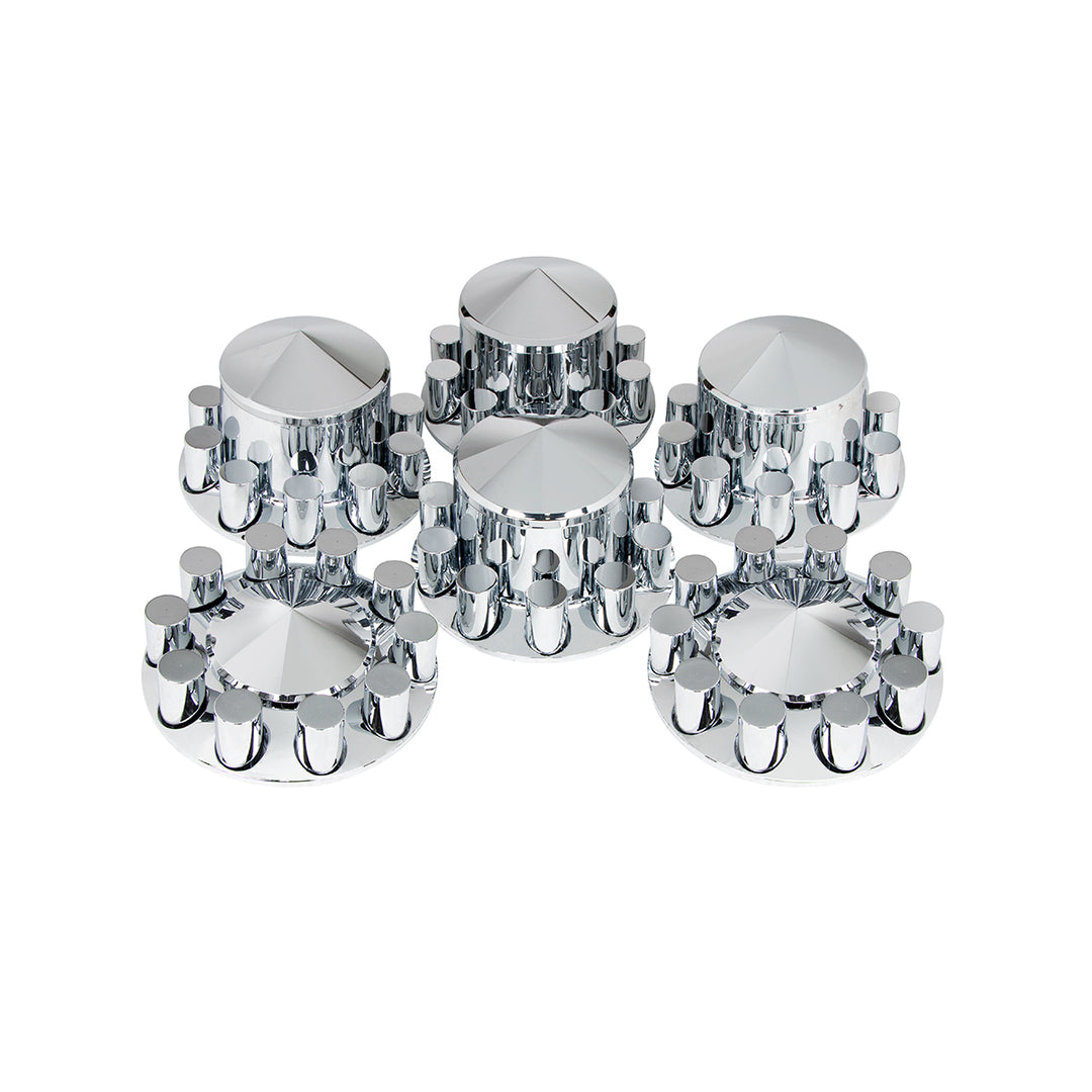 Pointed Axle Cover Combo Kit With 33mm Cylinder Thread-On Nut Covers - Chrome